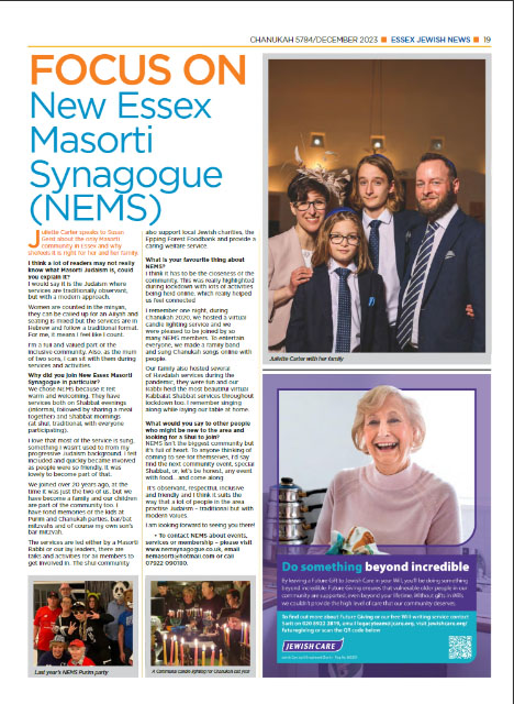 Carter Family interviewed for Essex Jewish News